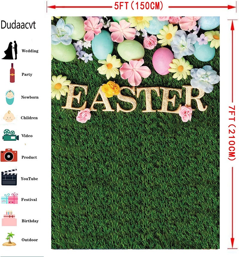 Dudaacvt 5x7ft Happy Easter Backdrops Easter Colorful Eggs Backdrop Children Kids Adult Easter Party Decorations Banner - Image 4